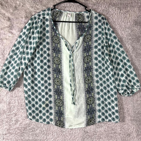 Old Navy Tops - Old Navy Blouse Top Womens Large Multicolor Floral Tie Neck Long Sleeve Party